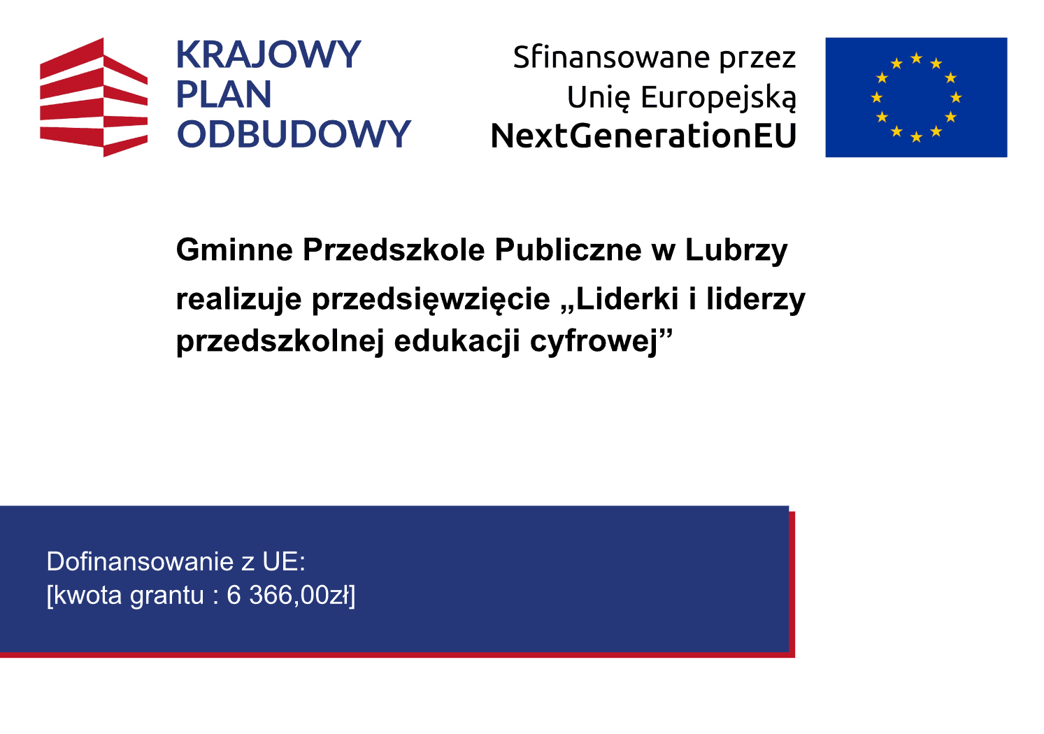 Dofinansowanie z Unii Europejskiej Gminnego Przedszkola Publicznego w Lubrzy
