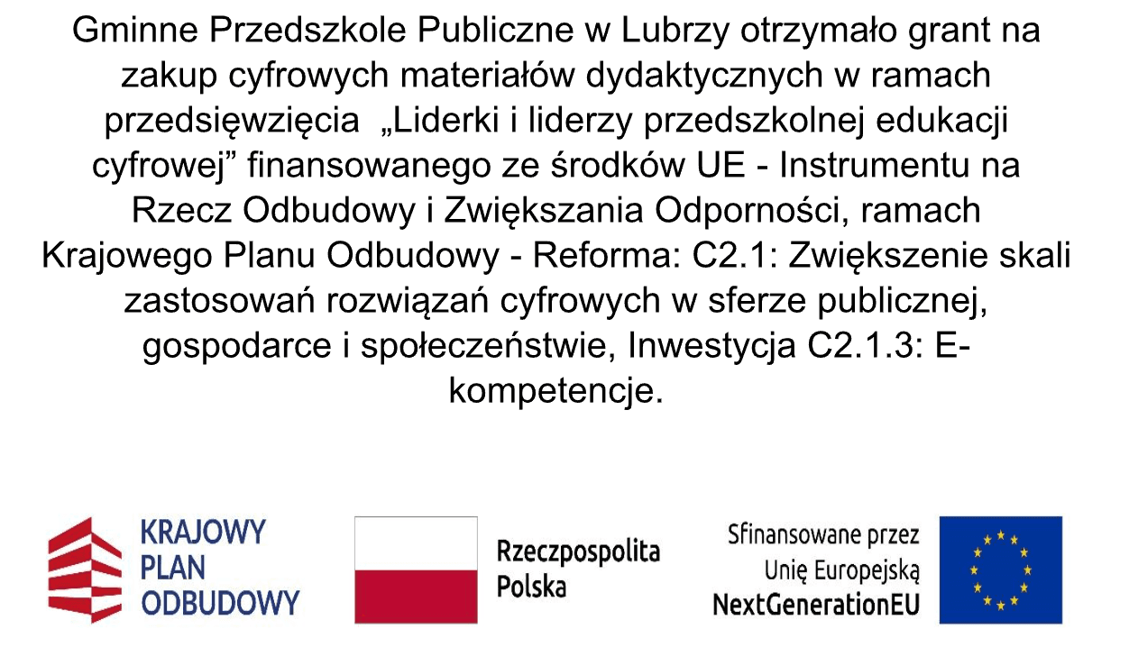 Dofinansowanie z Unii Europejskiej Gminnego Przedszkola Publicznego w Lubrzy grant na zakup materiałów